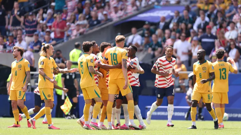 SEATTLE, WASHINGTON - JUNE 19: Players argue the FIFA World Cup 2026 Group C match between Scotland and Morocco at Boston Stadium on June 19, 2026 in Foxborough, Massachusetts. Fran Santiago/Getty Images/AFP (Photo by Fran Santiago / GETTY IMAGES NORTH AMERICA / Getty Images via AFP)