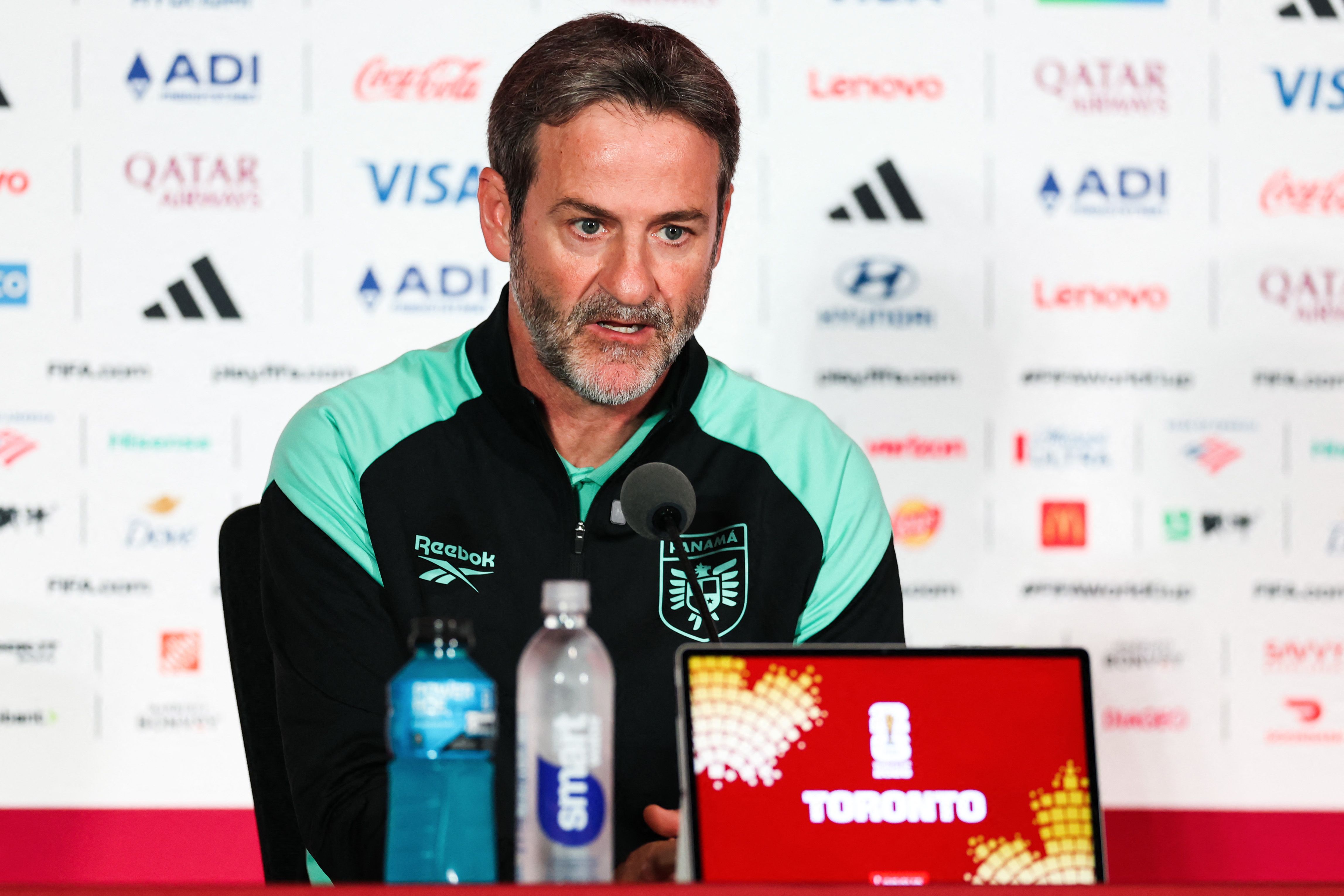 TORONTO, ONTARIO - JUNE 22: Head coach Thomas Christiansen of Panama speaks to media during a press conference one day ahead of the FIFA World Cup 2026 Group L match between Panama and Croatia at Toronto Stadium on June 22, 2026 in Toronto, Ontario. Megan Briggs/Getty Images/AFP (Photo by Megan Briggs / GETTY IMAGES NORTH AMERICA / Getty Images via AFP)