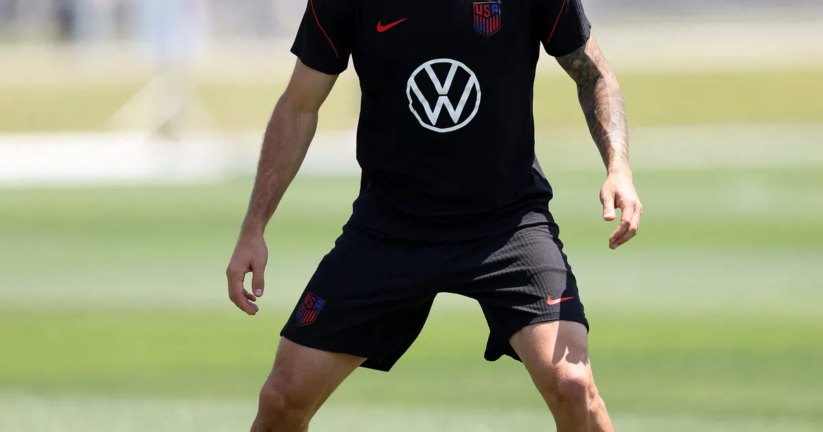 IRVINE, CALIFORNIA - JUNE 23: Christian Pulisic of the United States participates during a training session for the 2026 World Cup at Great Park Sports Complex on June 23, 2026 in Irvine, California. Jamie Squire/Getty Images/AFP (Photo by JAMIE SQUIRE / GETTY IMAGES NORTH AMERICA / Getty Images via AFP)