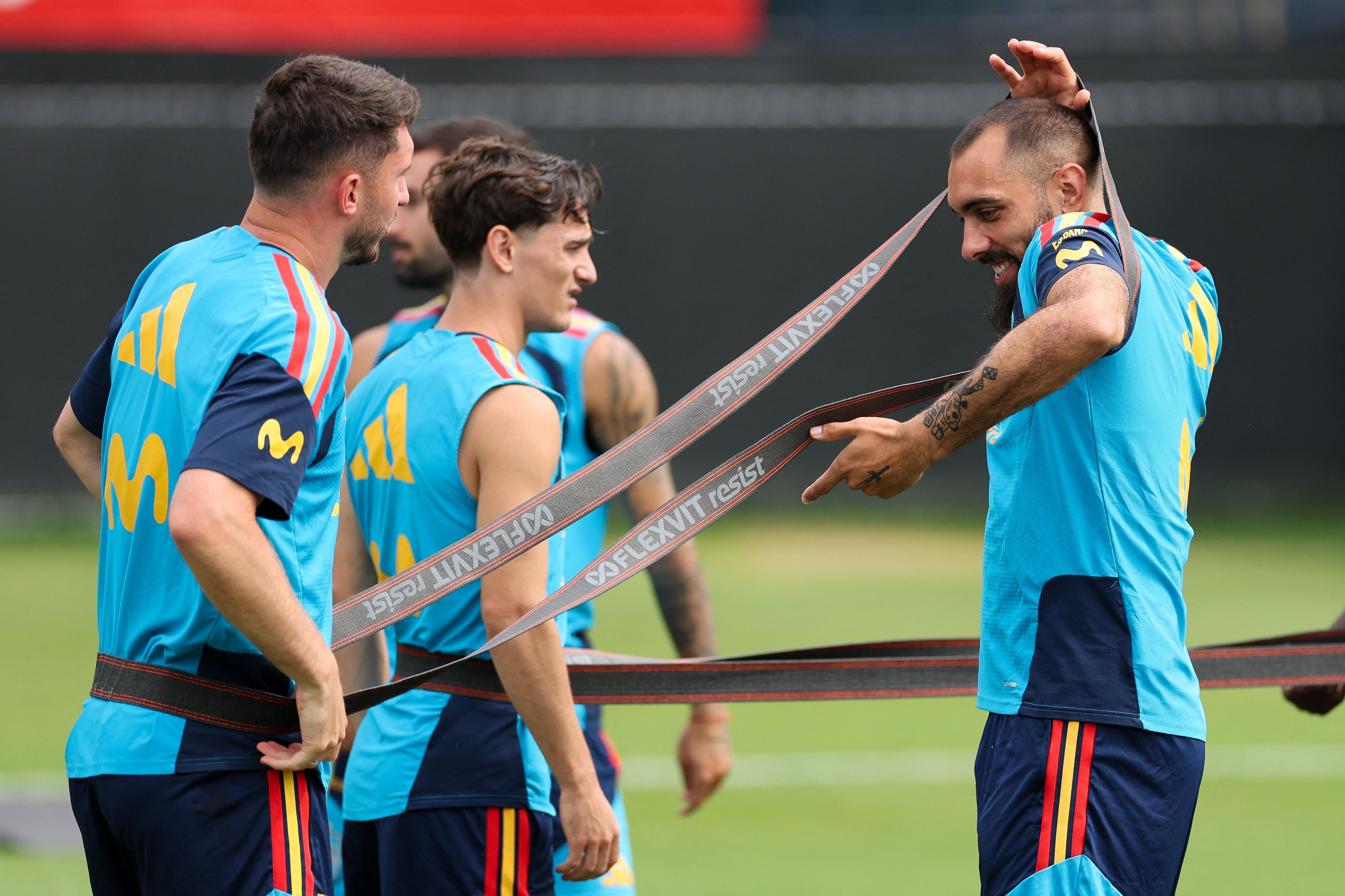 CHATTANOOGA, TENNESSEE - JUNE 24: Borja Iglesias #26 of Spain in action during the training at Baylor School on June 24, 2026 in Chattanooga, Tennessee.   Florencia Tan Jun/Getty Images/AFP (Photo by Florencia Tan Jun / GETTY IMAGES NORTH AMERICA / Getty Images via AFP)