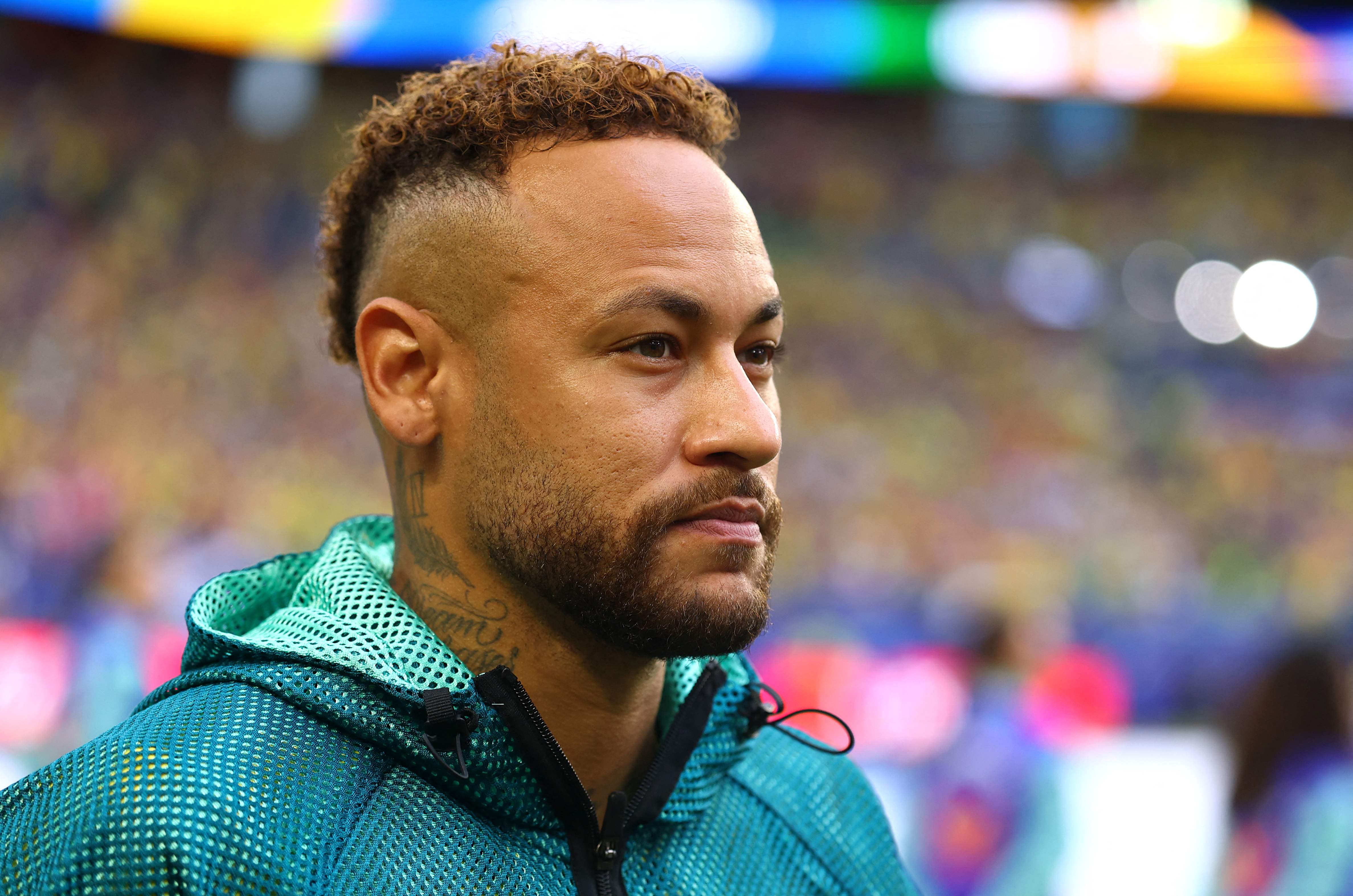 MIAMI GARDENS, FLORIDA - JUNE 24: Neymar Jr #10 of Brazil looks on before the FIFA World Cup 2026 Group C match between Scotland and Brazil at Miami Stadium on June 24, 2026 in Miami Gardens, Florida.   Megan Briggs/Getty Images/AFP (Photo by Megan Briggs / GETTY IMAGES NORTH AMERICA / Getty Images via AFP)