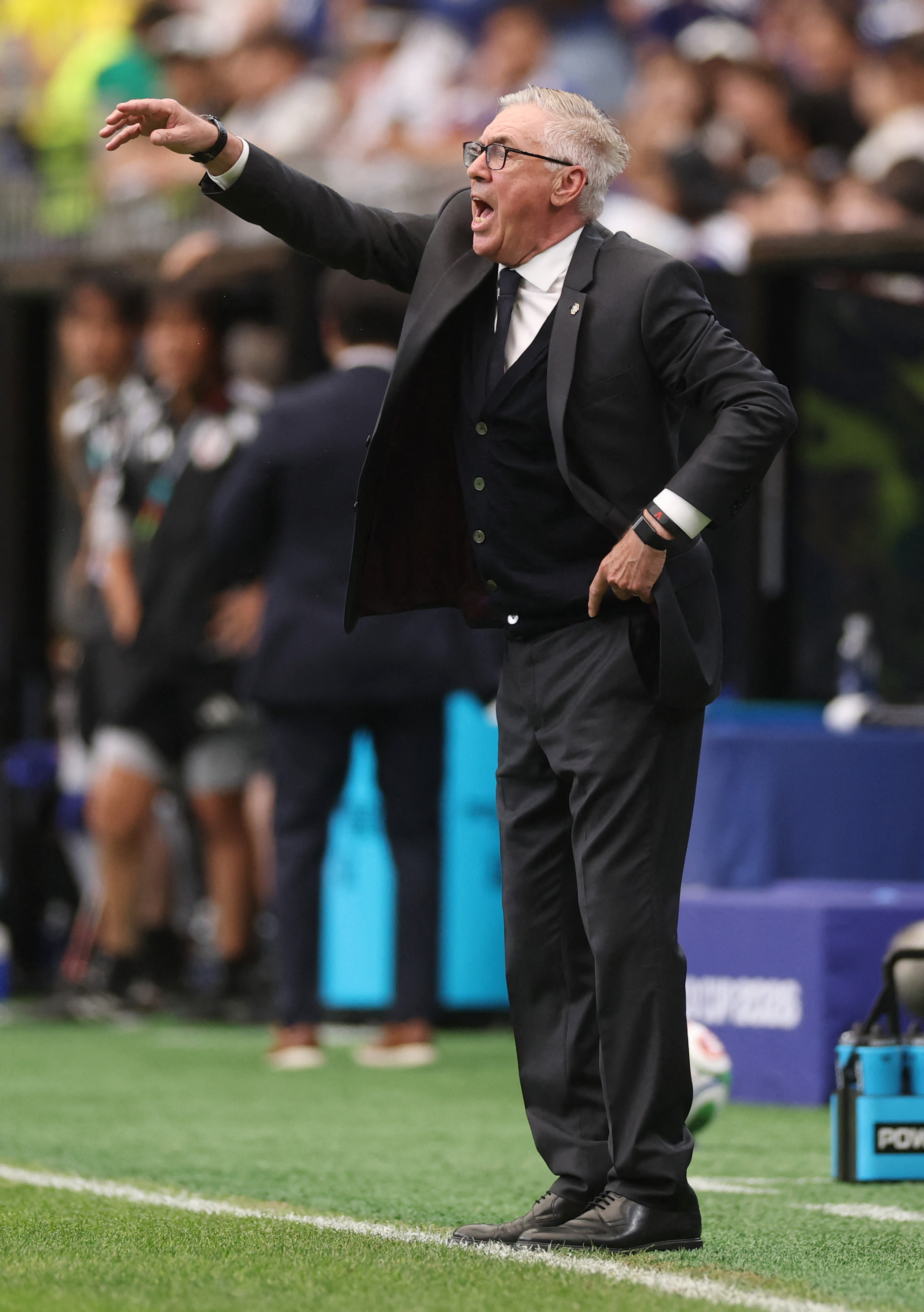 HOUSTON, TEXAS - JUNE 29: Carlo Ancelotti, Head Coach of Brazil, reacts during the FIFA World Cup 2026 Round Of 32 match between Brazil and Japan at Houston Stadium on June 29, 2026 in Houston, Texas.   Lars Baron/Getty Images/AFP (Photo by Lars Baron / GETTY IMAGES NORTH AMERICA / Getty Images via AFP)