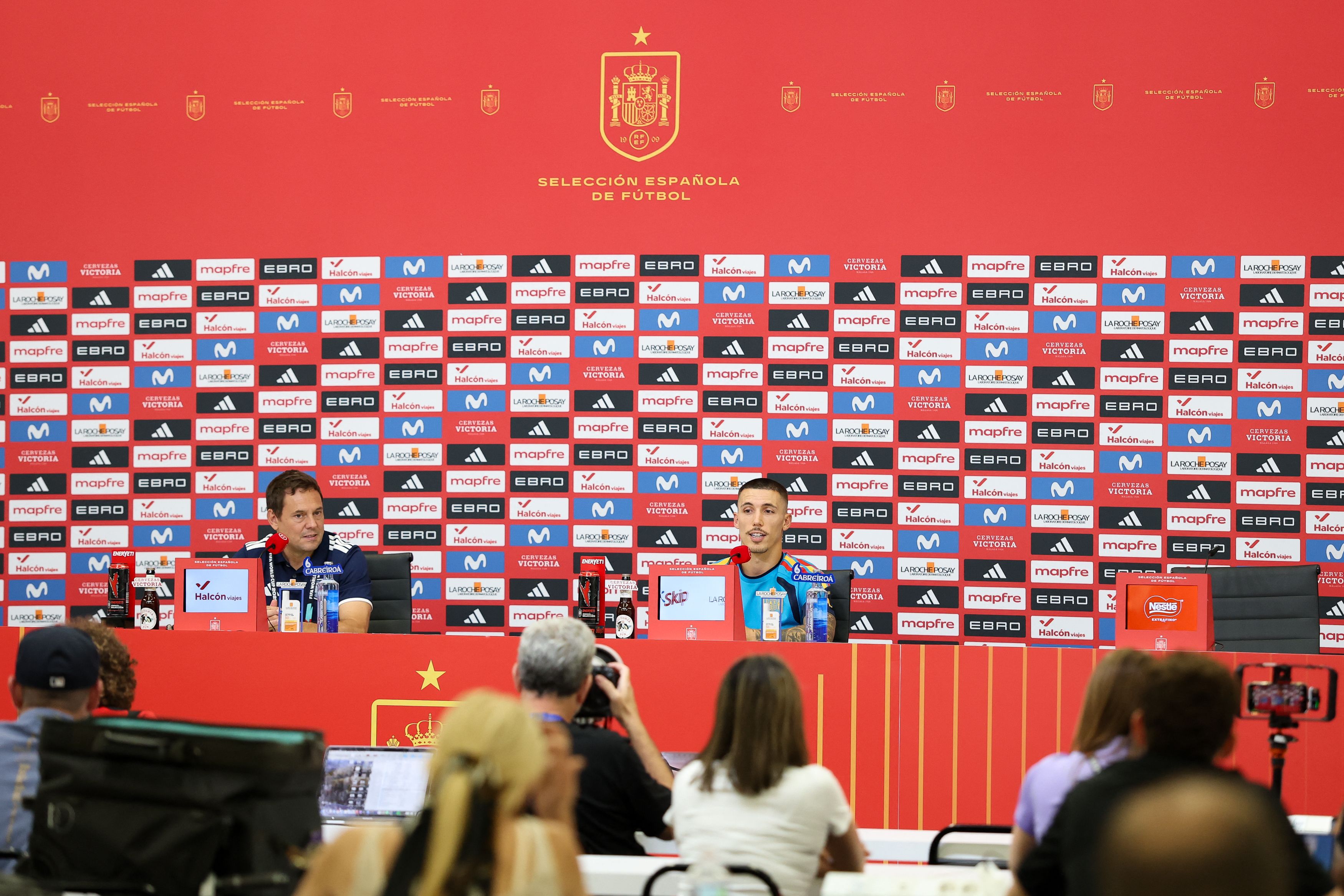 CHATTANOOGA, TENNESSEE - JUNE 30: Alex Grimaldo #3 of Spain speaks with media during the Press Conference at Baylor School on June 30, 2026 in Chattanooga, Tennessee.   Florencia Tan Jun/Getty Images/AFP (Photo by Florencia Tan Jun / GETTY IMAGES NORTH AMERICA / Getty Images via AFP)
