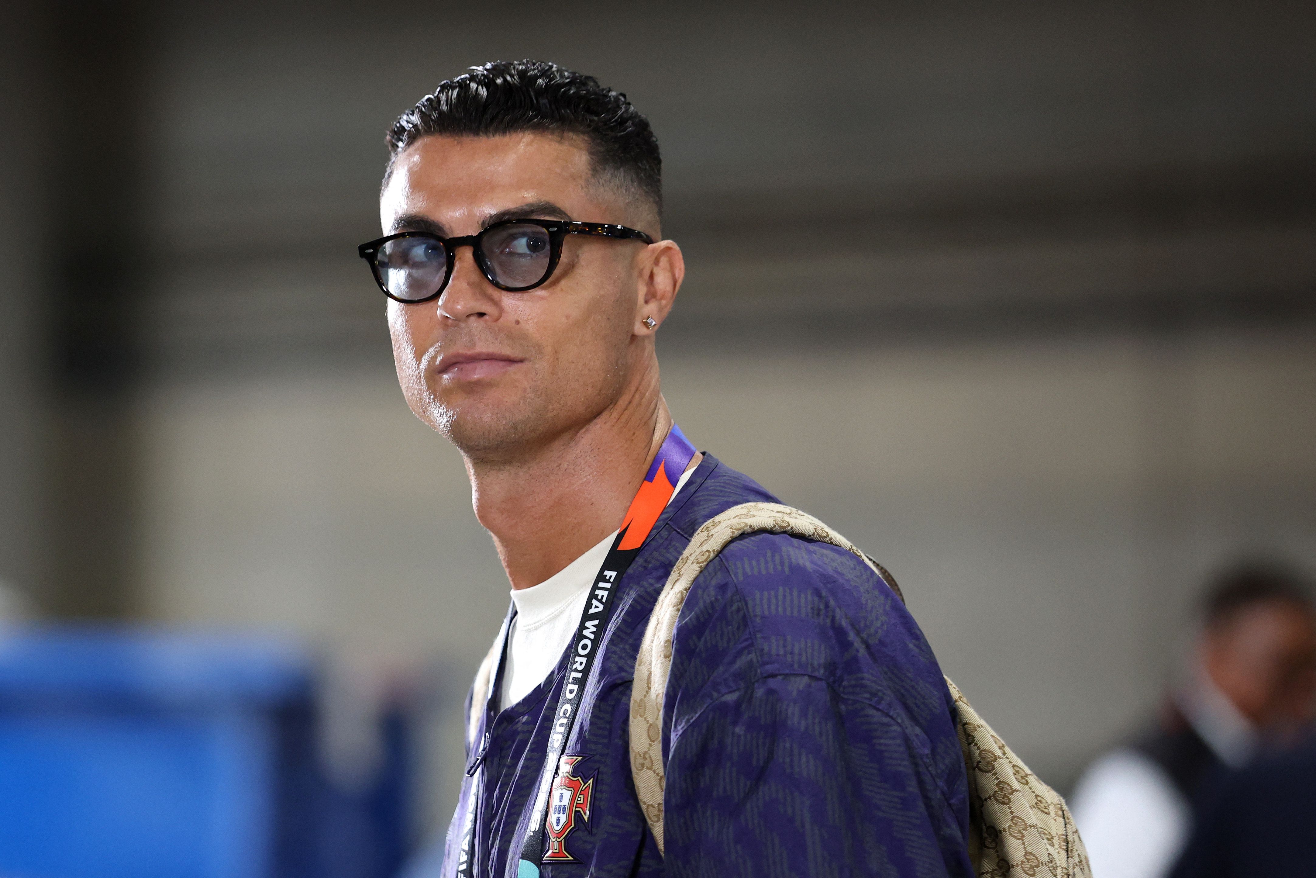 ARLINGTON, TEXAS - JULY 06: Cristiano Ronaldo #7 of Portugal arrives at the stadium before the FIFA World Cup 2026 Round of 16 match between Portugal and Spain at Dallas Stadium on July 06, 2026 in Arlington, Texas.   Florencia Tan Jun/Getty Images/AFP (Photo by Florencia Tan Jun / GETTY IMAGES NORTH AMERICA / Getty Images via AFP)