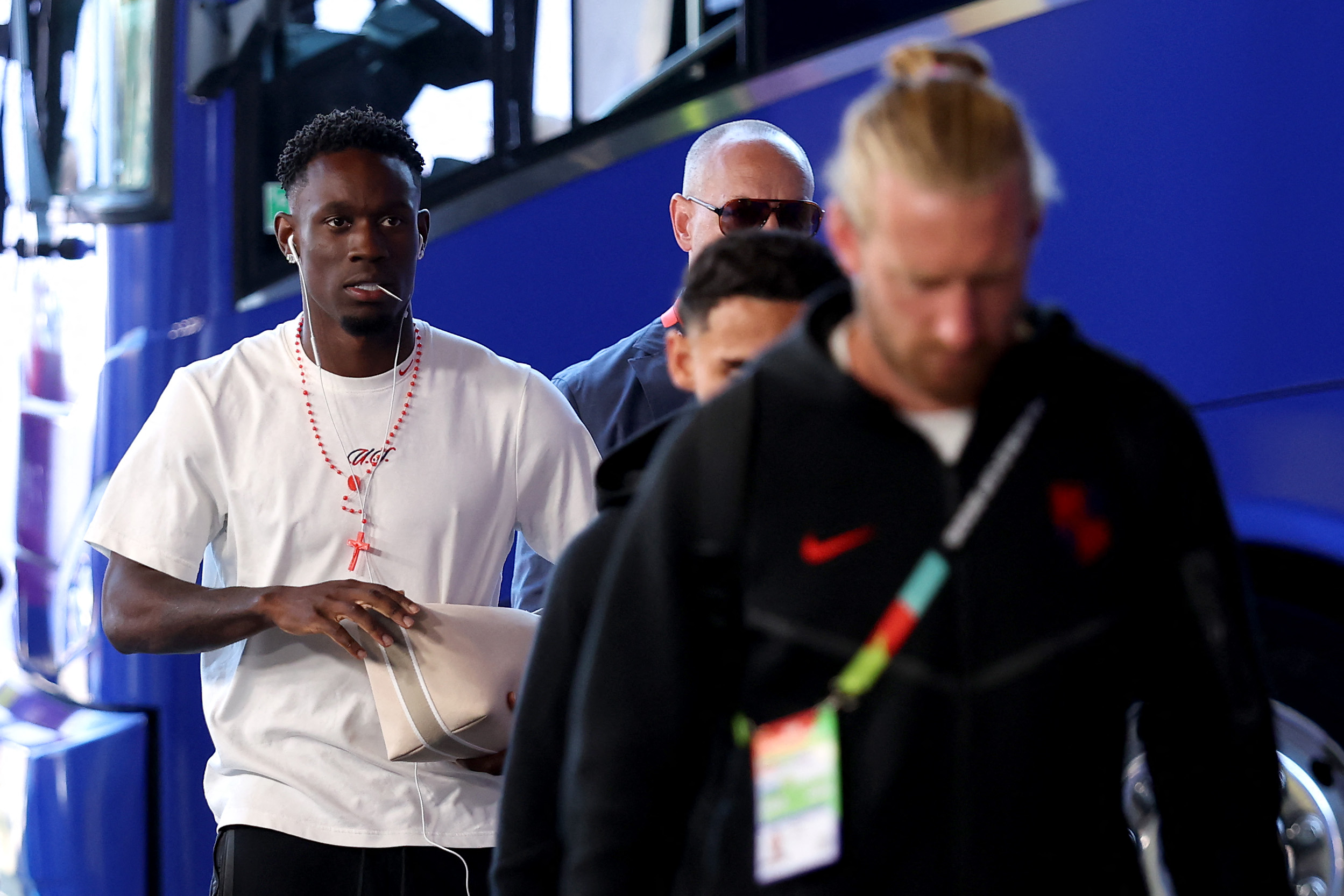 SEATTLE, WASHINGTON - JULY 06: Folarin Balogun #20 of the United States arrives at the stadium before the FIFA World Cup 2026 Round of 16 match between USA and Belgium at Seattle Stadium on July 06, 2026 in Seattle, Washington.   Jamie Squire/Getty Images/AFP (Photo by JAMIE SQUIRE / GETTY IMAGES NORTH AMERICA / Getty Images via AFP)