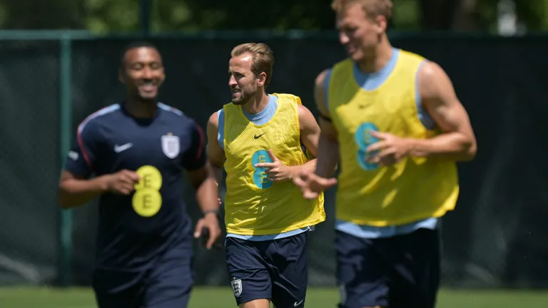 England's forward #09 Harry Kane takes part in a training session at Swope Soccer Village in Kansas City, on June 20, 2026, during the 2026 World Cup football tournament. (Photo by Juan MABROMATA / AFP)