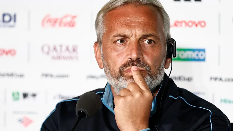Congo DR's French head coach Sebastien Desabre gives a press conference at the Guadalajara Stadium in Guadalajara, Mexico on June 22, 2026, on the eve of the 2026 World Cup football tournament match between Colombia and DR Congo.  (Photo by Ulises RUIZ / AFP)