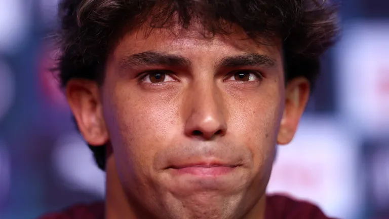 Portugal's forward Joao Felix gives a press conference ahead of the team's 2026 World Cup football tournament round of 32 match against Croatia at Gardens North County District Park in Palm Beach Gardens on June 29, 2026. (Photo by PATRICIA DE MELO MOREIRA / AFP)
