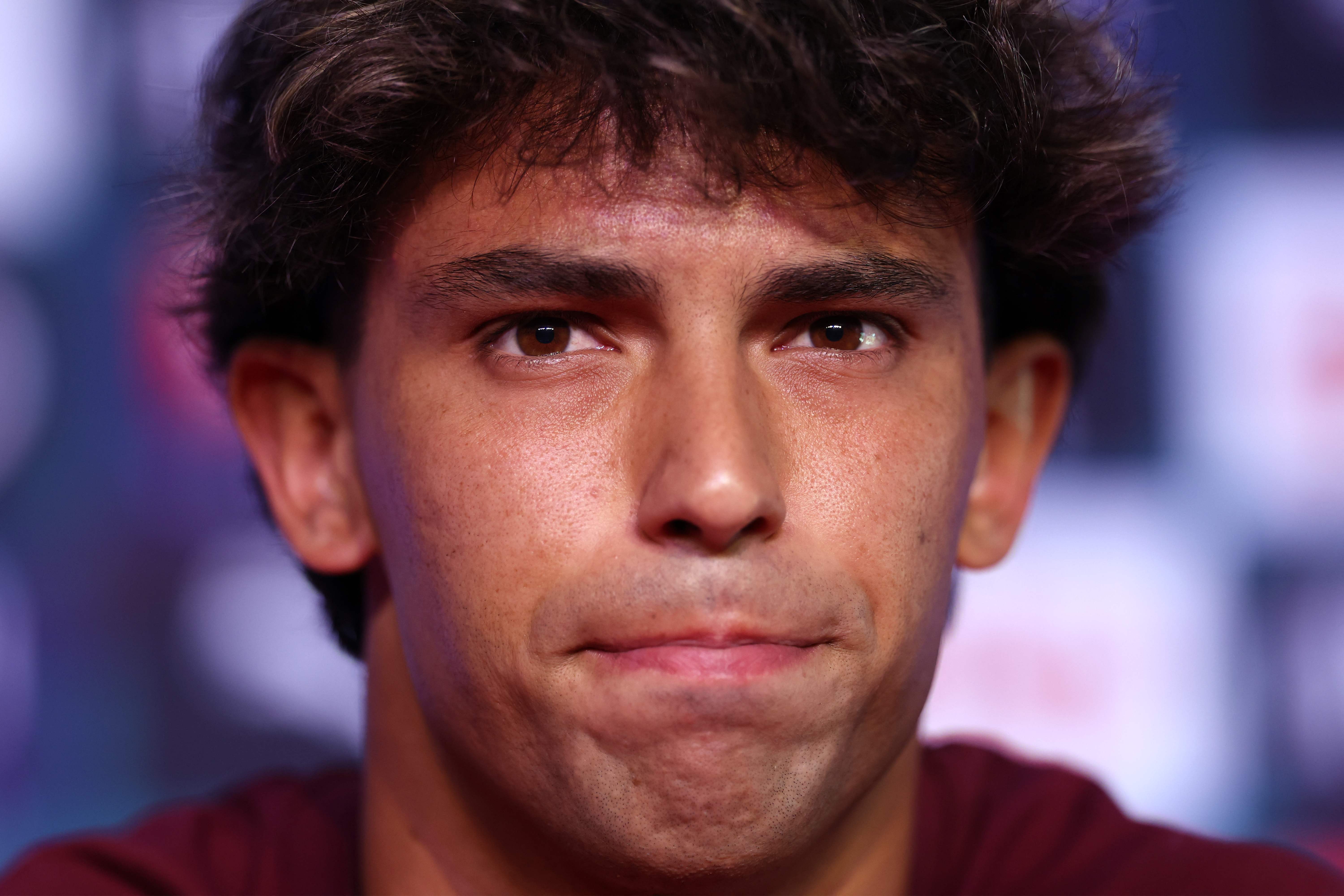 Portugal's forward Joao Felix gives a press conference ahead of the team's 2026 World Cup football tournament round of 32 match against Croatia at Gardens North County District Park in Palm Beach Gardens on June 29, 2026. (Photo by PATRICIA DE MELO MOREIRA / AFP)