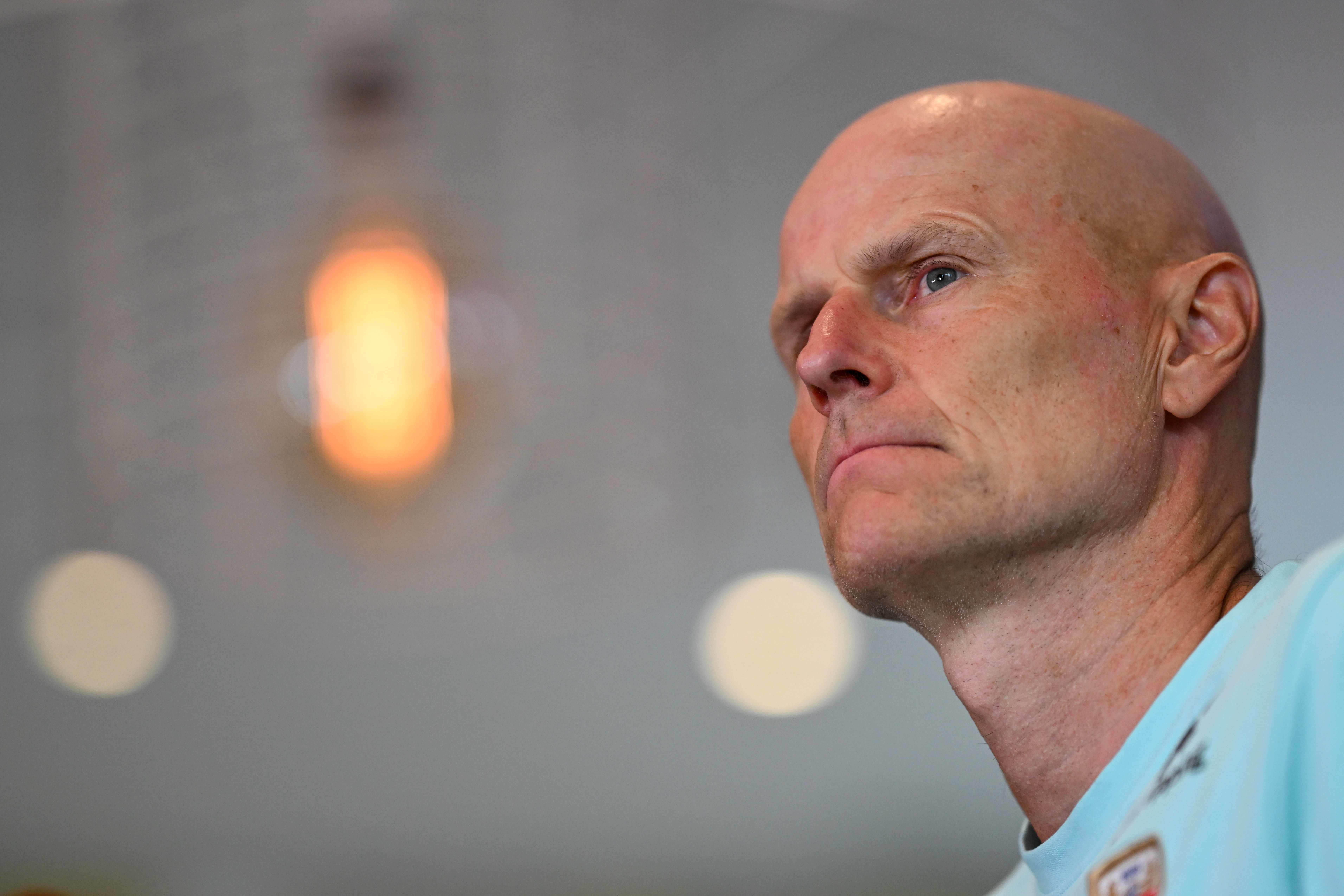 Norway's head coach Stale Solbakken arrives for a press conference in Montclair, New Jersey, on July, 6, 2026 during the 2026 World Cup football torunament. (Photo by MAURO PIMENTEL / AFP)