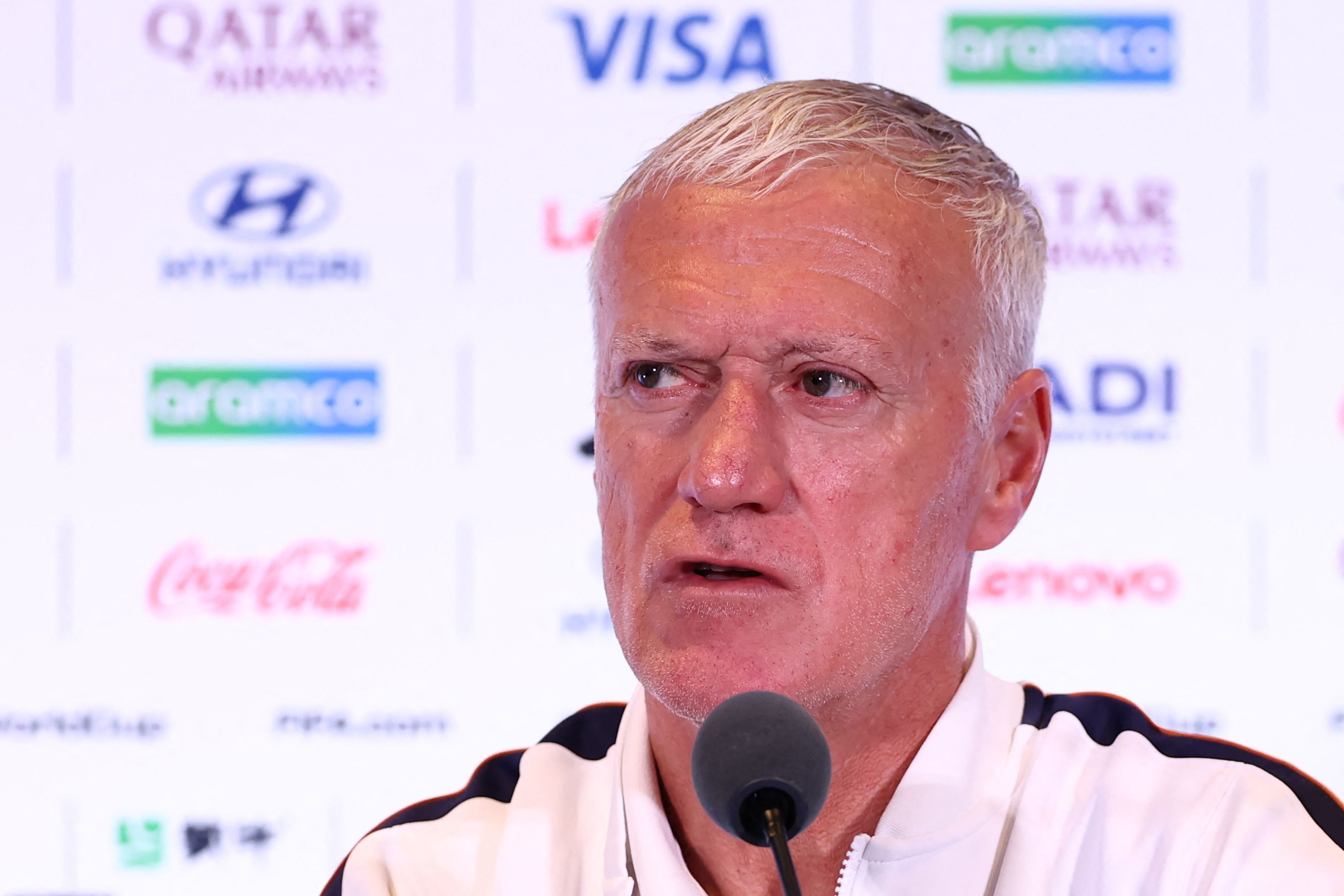 France's head coach Didier Deschamps gives a press conference at Gillette Stadium in Foxborough, Massachusetts, on July 08, 2026, during the 2026 World Cup football tournament. (Photo by FRANCK FIFE / AFP)