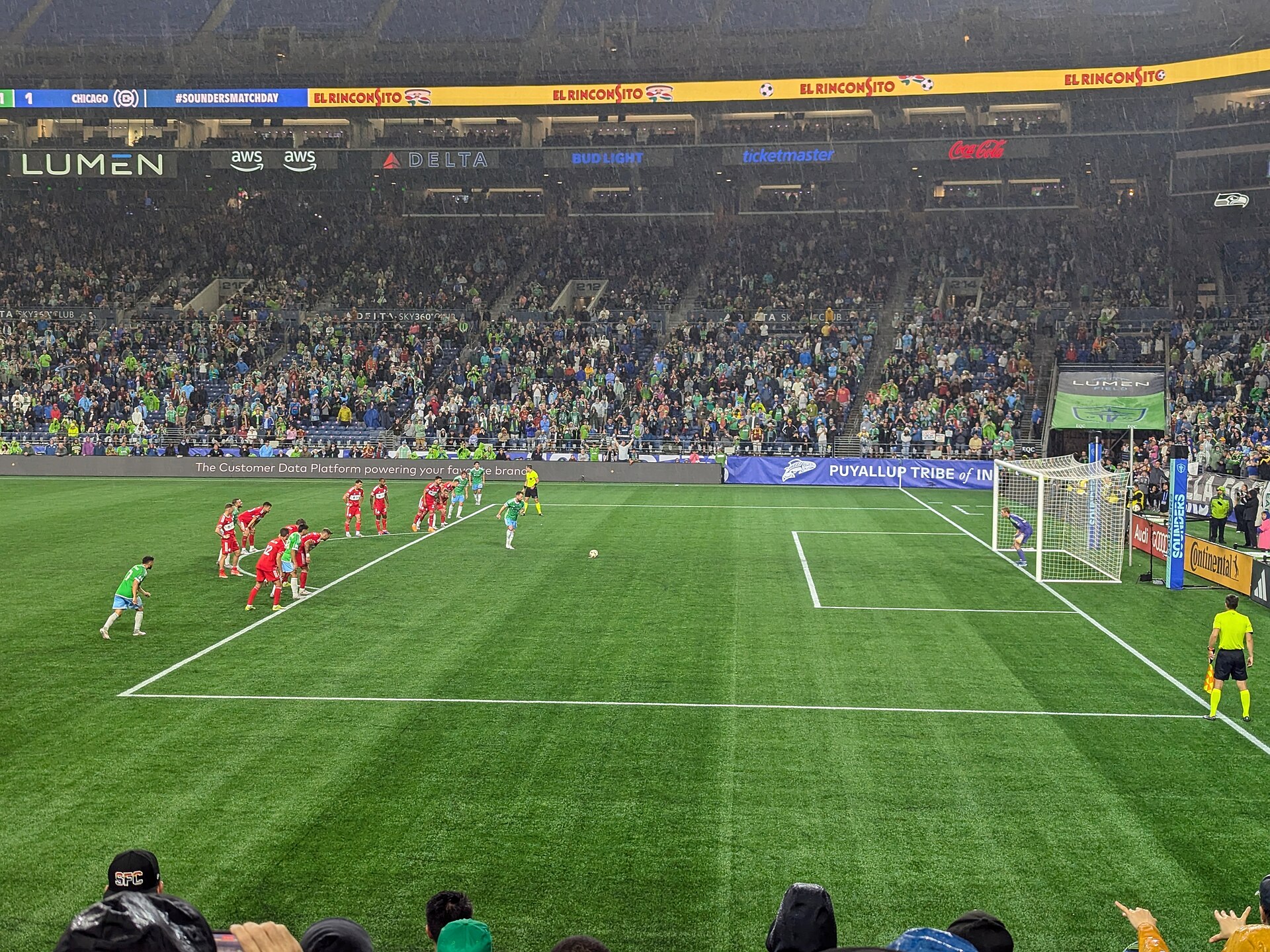 Seattle Sounders FC midfielder Albert Rusnák prepares to take a penalty kick against the Chicago Fire FC in stoppage time of a Major League Soccer regular season match at Lumen Field in Seattle.