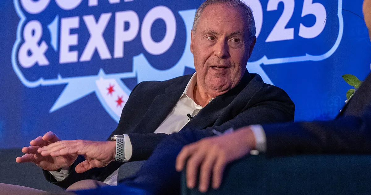 Andres Cantor, a Telemundo football announcer, speaks about 2026 World Cup coverage with Julio Vaqueiro at the 2025 conference of the National Association of Hispanic Journalists. Julio-César Chávez/WikiPortraits