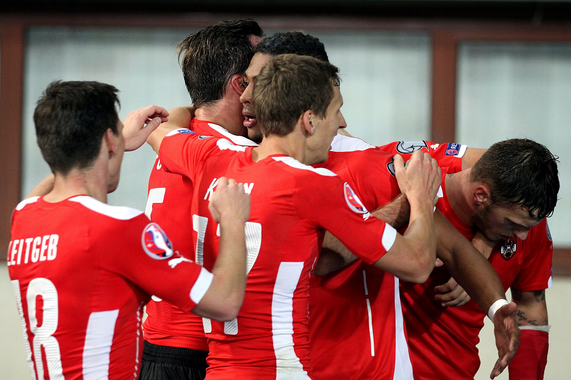 UEFA Euro 2016 qualifying : Austria vs. Russia (1:0 / 0:0) at 2014-11-15 in the Ernst-Happel-Stadion in Vienna . – The photo shows the goalscorer for the 1:0 for Austria, Rubin Okotie (in the middle).