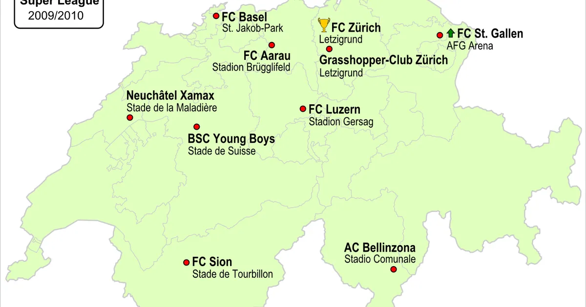Karte der Vereine der Schweizer Axpo Super League 2009/2010