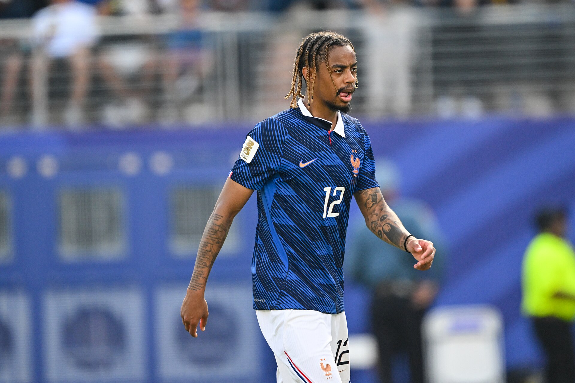 EAST RUTHERFORD, UNITED STATES - June 30: Bradley Barcola #12 of France ahead of the FIFA World Cup 2026 round of 32 match between France and Sweden on June 30, 2026 MetLife Stadium, East Rutherford, New Jersey