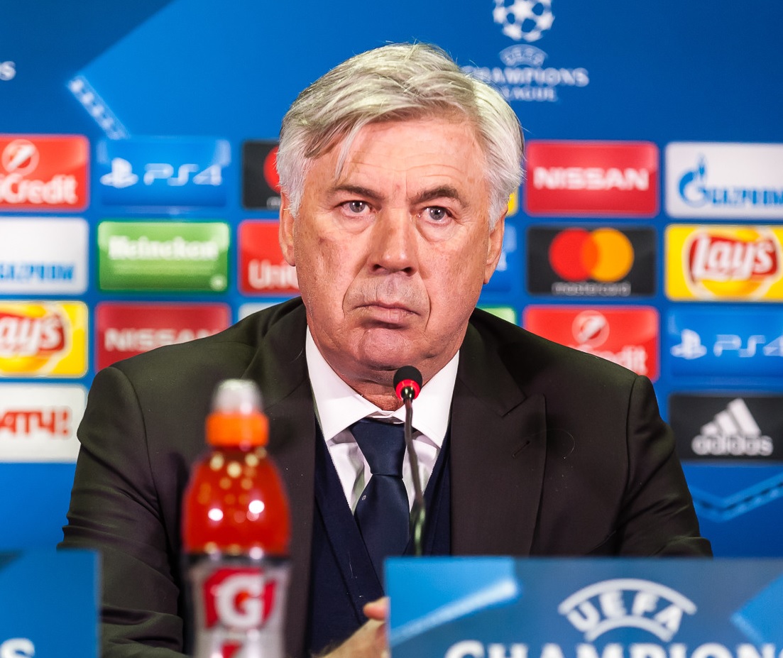 Carlo Ancelotti at a post-game press-conference after a Champions League game between FC Bayern Munich and FC Rostov.