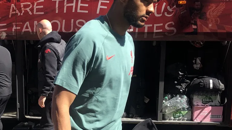 Cody Gakpo arriving at Craven Cottage prior to the Premier League match between Fulham and Liverpool on 6 April 2025