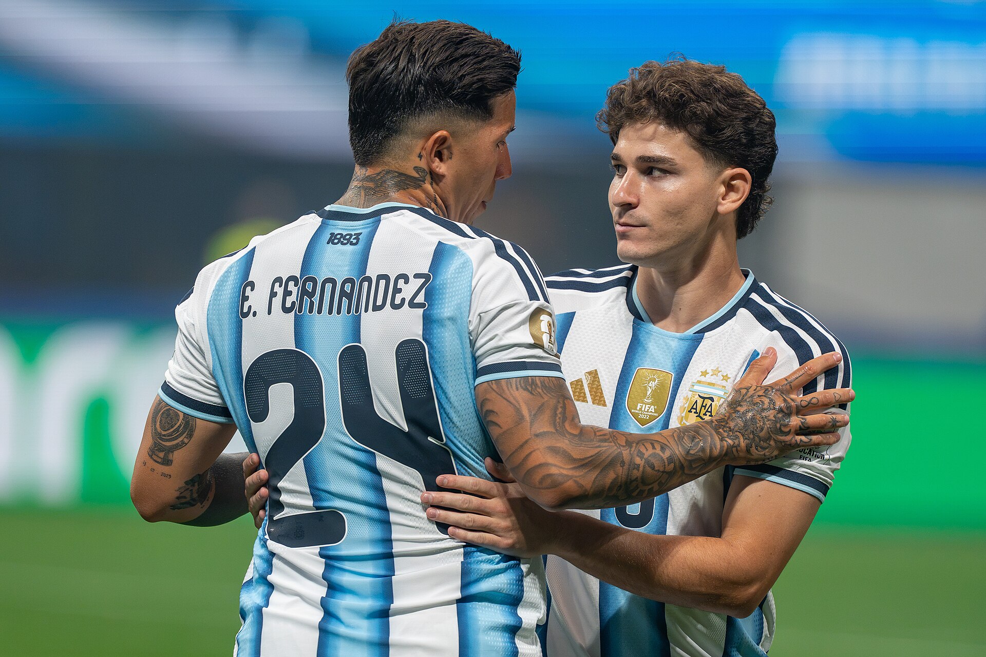 Enzo Fernandez Julian Alvarez during Argentina v Egypt at the 2026 FIFA World Cup