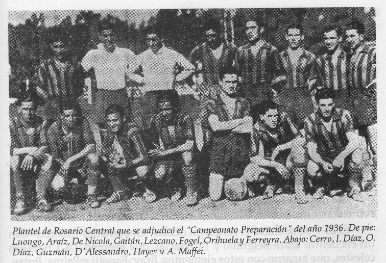 Equipo de Rosario Central que ganó la final del Torneo Preparación de 1936.