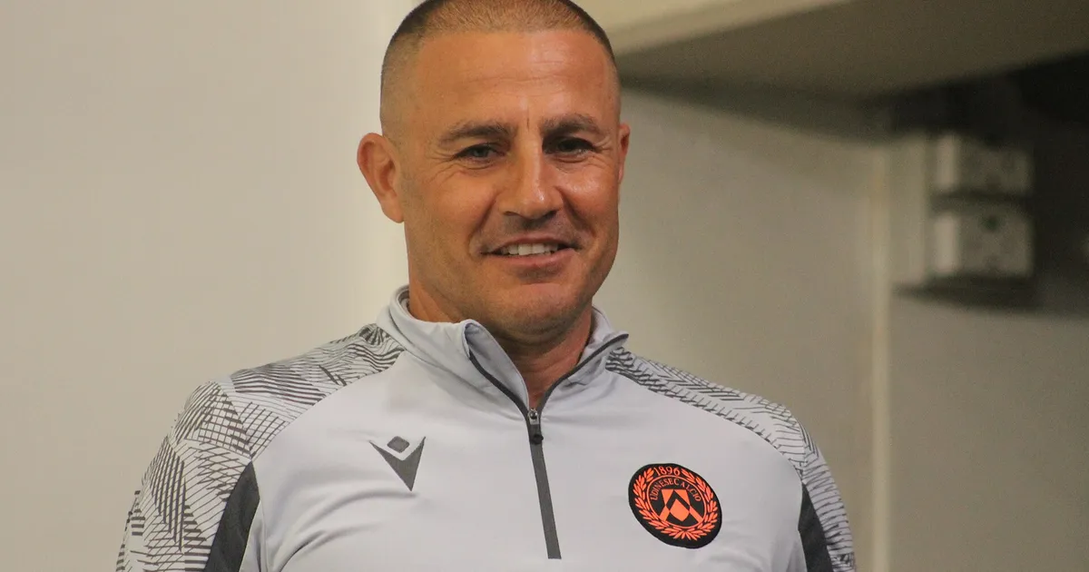 Fabio Cannavaro, allenatore dell'Udinese nel 2024, nella conferenza stampa prima della gara contro il Lecce.