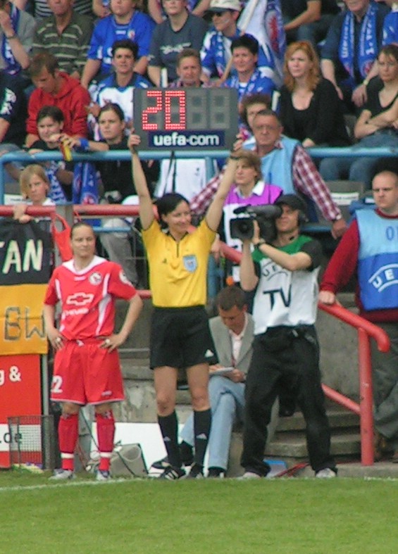Fourth official, Inka Müller (Germany), in UEFA-Women's Cup 2005 final game at Potsdam, Germany. Source: taken by David Herrmann , 21st May 2005.