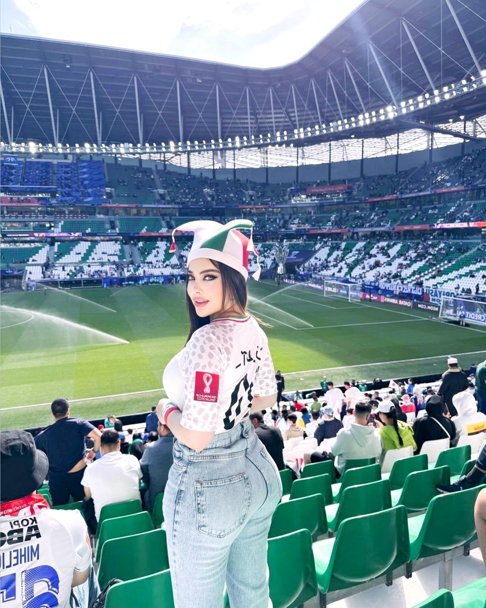 Iran national football team fans in Asian Cup Qatar, in 2024. Iran vs Japan. Iran national football team supporters.