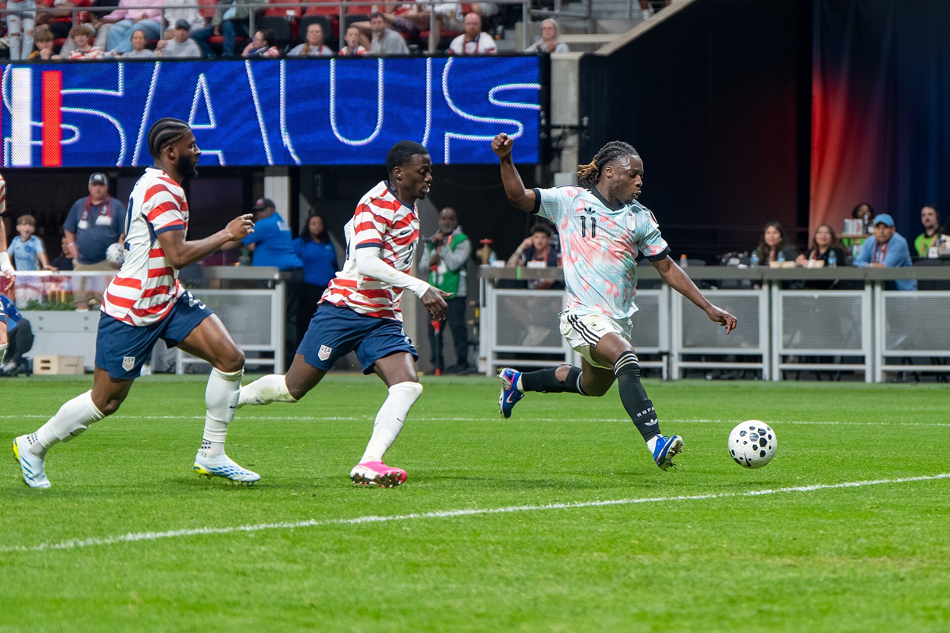 Jérémy Doku during USMNT v Belgium on March 28 2026 at Mercedes-Benz Stadium in Atlanta, Georgia