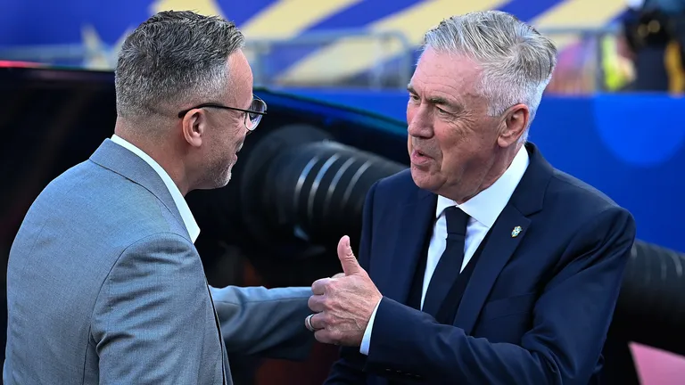 EAST RUTHERFORD, UNITED STATES - June 14: Carlo Ancelotti, Head Coach of Brazil and Mohamed Ouahbi, Carlo Ancelotti of Morocco ahead of the FIFA World Cup 2026 Group C match between Brazil and Morocco on June 14, 2026