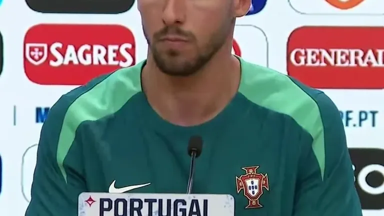 Rúben Dias in a press conference for Portugal