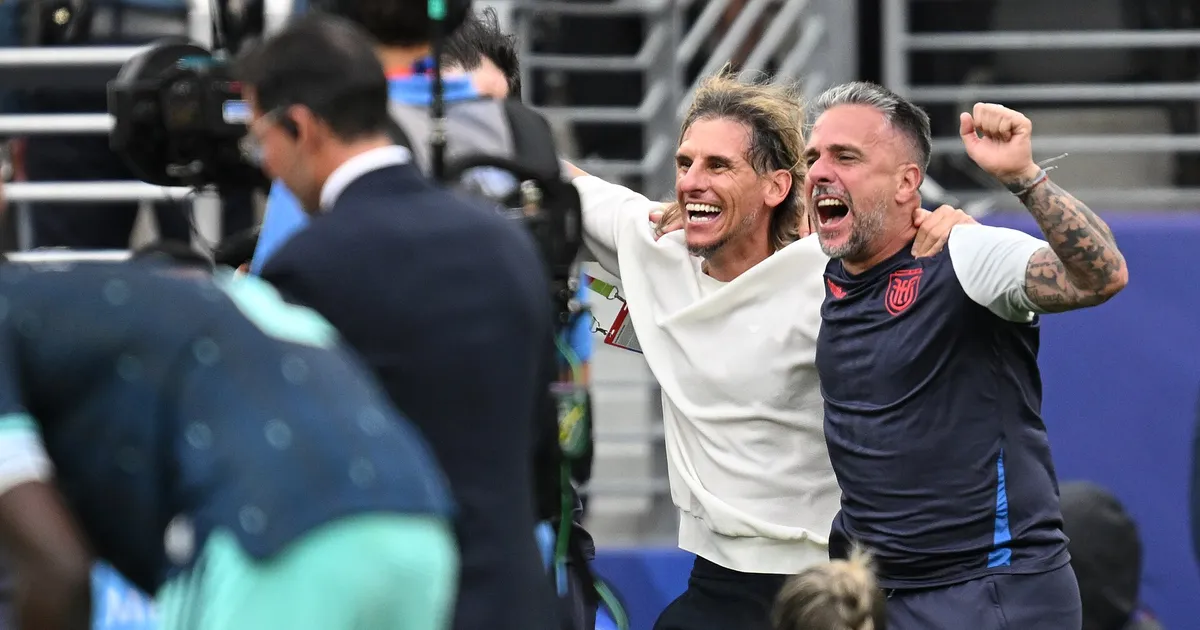 EAST RUTHERFORD, UNITED STATES - June 25: Sebastian Beccacece, Head Coach of Ecuador, celebrates victory after the FIFA World Cup 2026 Group E match between Ecuador and Germany on June 25, 2026 MetLife Stadium, East Rutherford, New Jersey